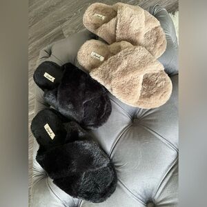 Plush Black and Tan Slippers